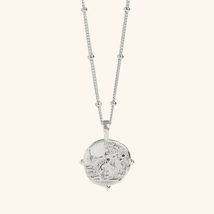 Aphrodite Coin Necklace in Silver With Bead Chain